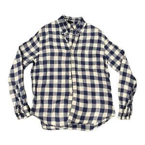 J Crew Shirt Men's Large Multicolor Casual Plaid Check Linen Button Down Slim Fi